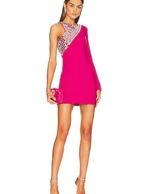 NBD Fuchsia One-Shoulder Embellished Mini Dress
